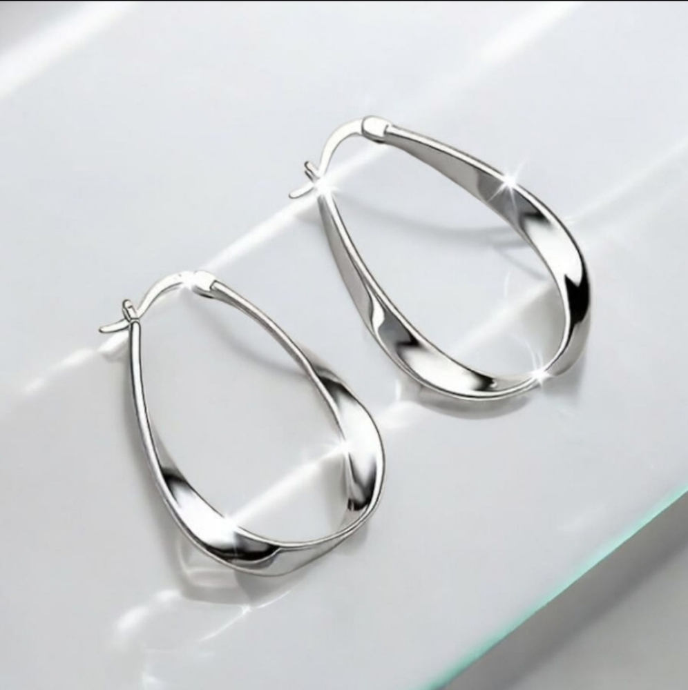 Silver Hoop Earrings - Picture 4 of 8